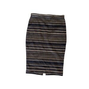 Express Bodycon Knit Glam Gold Stripe Black Pencil Skirt, Midi Length Sexy Fit S